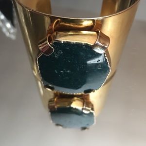 Large wide wrists bracelet with green stone